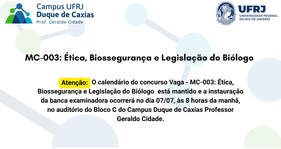 Vaga - MC-003: Ética, Biossegurança e Legislação do Biólogo